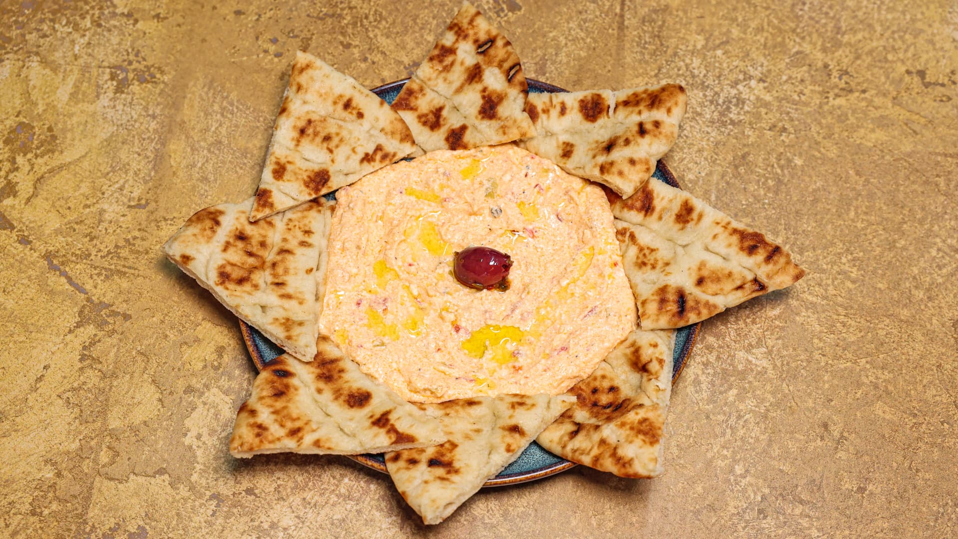 Tyrokafteri spicy feta dip with warm pita
